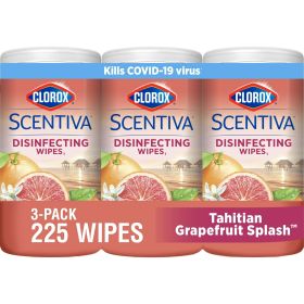 Clorox Scentiva Wipes, Bleach Free Cleaning Wipes, Tahitian Grapefruit Splash, 225 Count, 3 Pack