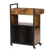 3-Tier Salon Trolley, Rolling Beauty Stylist Cart with Cabinet, Dryer Holders, Charging Station, Salon Spa Bathroom, Rustic Brown