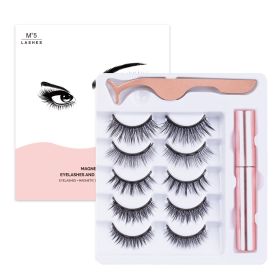 Magnetic False Eyelashes 5 Pairs Of Eyeliner (Option: 5pairs of large round tube)