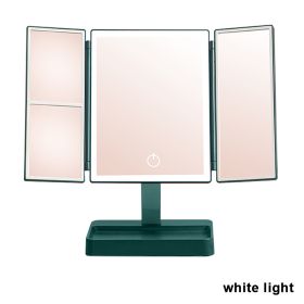 Rechargeable Foldable Makeup Mirror With LED Light 360¬∞ Adjust Wireless 1-3X Magnifying 3 Tone Light Desktop Vanity Table Mirror (Emitting Color: white light1, Ships From: CN)