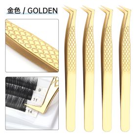 Grafting Eyelash Special Tweezers High Precision Fish Pattern Olecranon Tweezers Stainless Steel Eyelash Tweezers (Color: Gold)